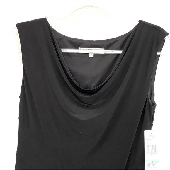 Evan-Picone Sleeveless Black Dress Sugar & Spice Drape Neck Ruffle Detail Size 8 - Picture 2 of 11